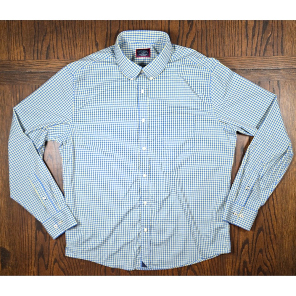 UNTUCKit Albarei Shirt Mens XL Slim Fit Stretch Gingham Blue Yellow 41569